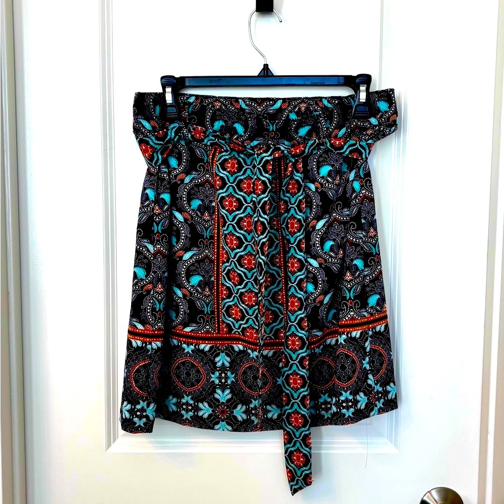 LOFT Floral Patterned Navy and Teal Skirt